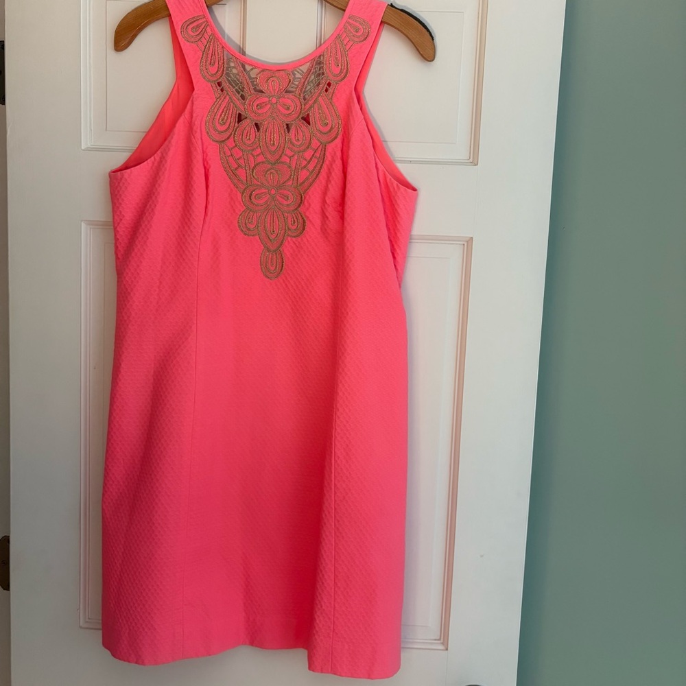 Lilly Pulitzer Largo Neon Pink and Gold Shift Dress